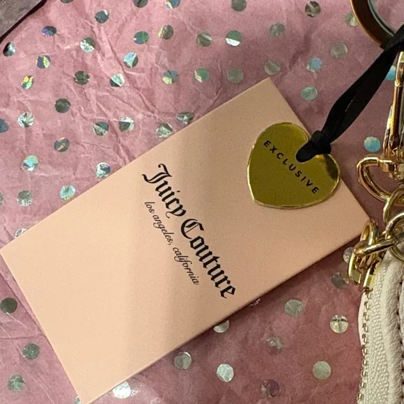 Juicy Couture Blue Gleam Drawstring Mini Bag with Heart Mirror Charm Pouch NWT - Picture 7 of 10